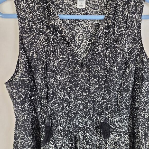 Old Navy black and white floral paisley print pleated dress Size large Boho - Picture 4 of 7